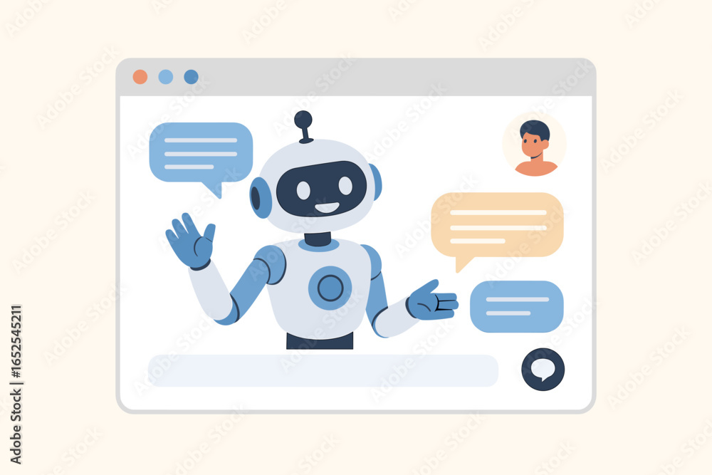 Aufkleber ai chat bot concept. robot in web window having an online conversation with a user. virtual assistan