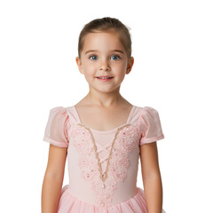 A young, joyful ballerina in a lovely pink outfit, ready to dance and perform.