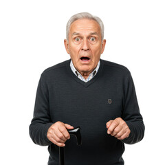 A senior man displays a look of surprise, capturing a moment of shock with his expression.