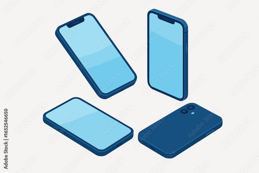 Fototapete isometric smartphone mockup set for presentation. mobile phone vector template collection showing fr