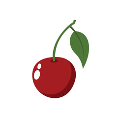 Red cherry flat vector illustration isolated on white background