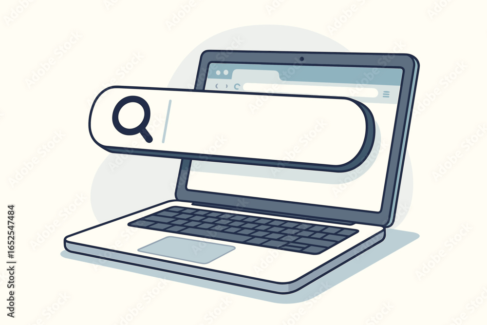 Poster search bar on laptop computer screen. searching web and internet concept. vector illustration of bro