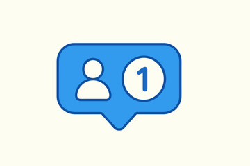 Social media new follower icon. Notification symbol for friend request or profile follow. User engagement, community growth concept. Blue bubble with person icon and counter.