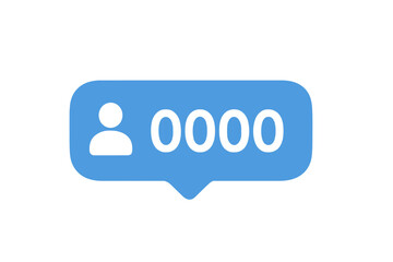 Social media followers counter. Blue bubble notification with growing number of users. Symbol of popularity for influencer marketing. 10k subscribers celebration icon.