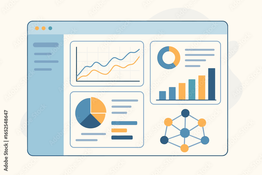 Poster data analysis dashboard ui with charts and graphs. business intelligence app interface for analytics