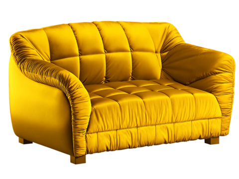Plush yellow sofa isolated on a transparent background
