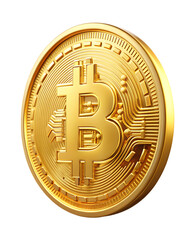 Golden coin with bitcoin symbol isolated on  white background PNG.AI Generated.