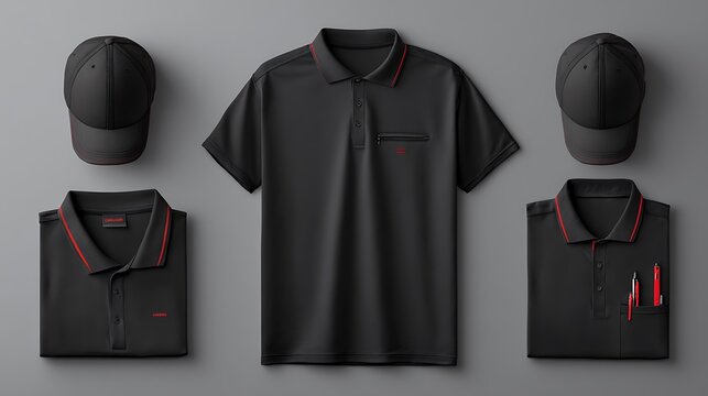 corporate Identity constructor workwear black Corporate Work Shirts,t-shirt and cap templates design. uniform for company. .