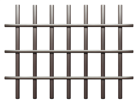 Prison jail bars isolated on a transparent background