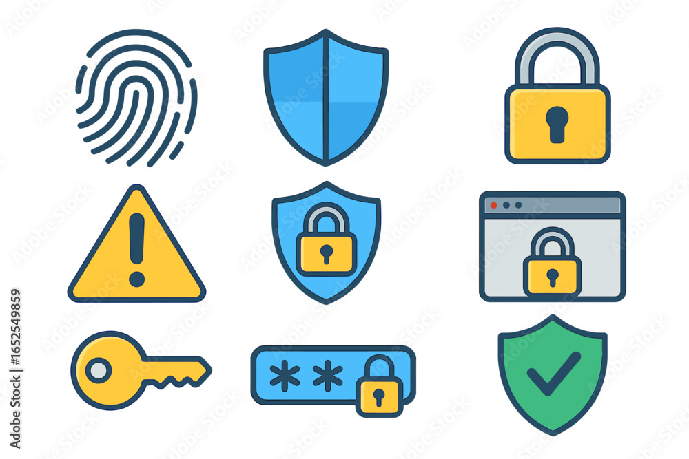 Aufkleber cybersecurity icon set for data protection and web safety. vector icons for digital security concept