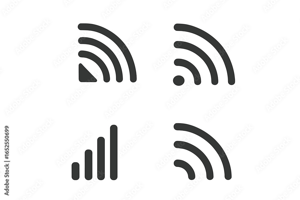 Aufkleber wireless network signal flat icons set. wi-fi and cellular data connection symbols for mobile, web, 
