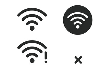 Wi-Fi icon set vector graphic. Wireless network connection pictogram collection. Internet signal, access point, error, disconnected signs. Flat isolated elements for UI, UX, web.