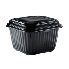 Black plastic container on transparent background