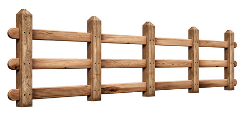 Rustic wooden fence split rail isolated on a transparent background