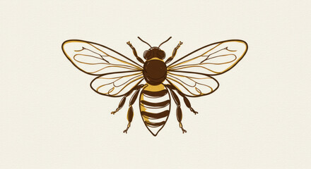 Obraz premium Bee Illustration, Striped Insect Icon, Brown and Gold, Nature Theme [Illustration]