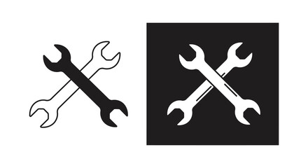 Crossed Wrenches in Black and White Repair Maintenance and Construction Icon