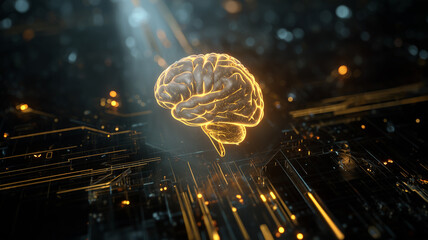 Brain and circuit board digital illustration