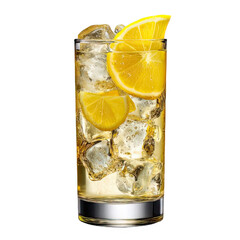Whiskey Highball with Lemon and Ice on White Background