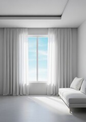 Fototapeta premium Minimalist interior design featuring natural light through sheer curtains