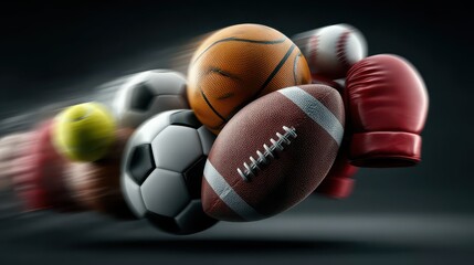 dynamic and vibrant representation of various sports equipment.