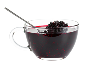 Side View of Glass Punch Bowl with Elderberry Morse and Ladle, isolated