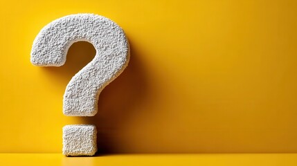 White question mark foam shape at right side with copy space on yellow background