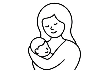 minimalist one line art of mother cradling sleepi