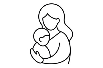 minimal one line drawing of mother gently hugging