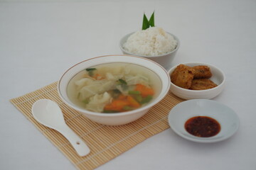 Indonesian Soup with Rice and Fried Tofu