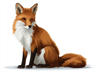 Obraz premium Illustration of a sitting fox with vibrant orange fur, white underbelly, and expressive eyes, showcasing its natural beauty and elegance in a minimalist style