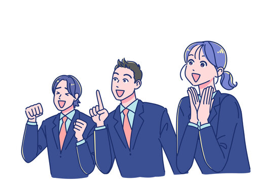 斜め上を見て感激するアニメ調の男女生徒