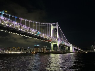 Gwangan Bridge Illuminated at Night, Busan, South Korea