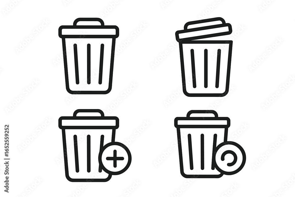 Aufkleber trash can line icon set. vector symbols for delete, remove, and rubbish. ui ux web design elements. 