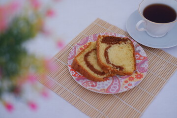 Slices of Marble Cake with Coffee