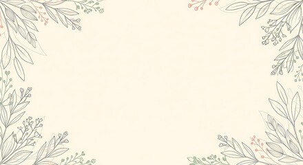 Obraz premium Elegant Botanical Frame with Delicate Line Art on Cream Background