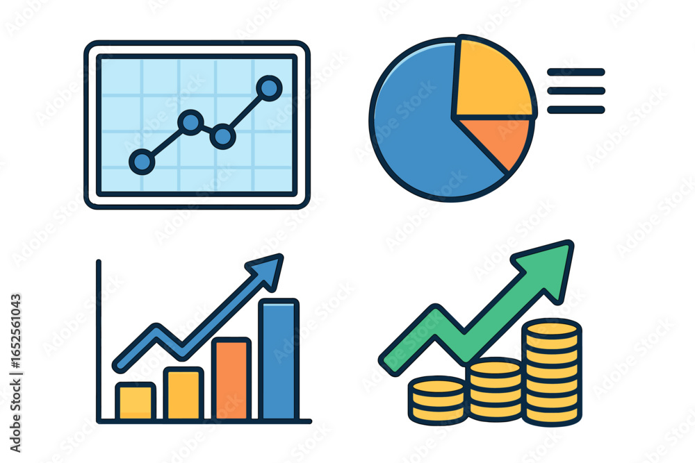 Aufkleber set of data analysis icons. vector illustrations of financial charts and graphs. concepts for busine