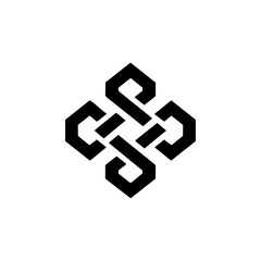 Abstract black vector logo of interlinked blockchain chain links forming a complex hexagonal structure, representing security and decentralized technology.