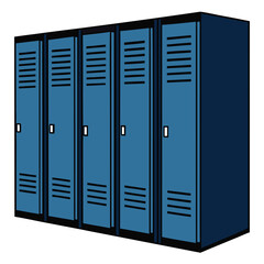 Row of blue metal school lockers lined up neatly