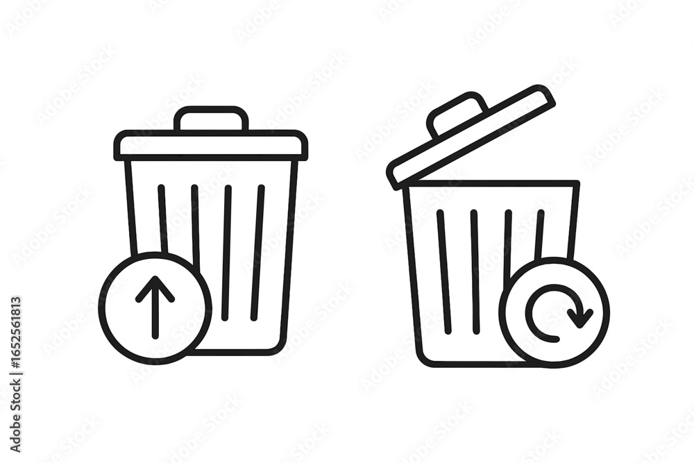 Fototapete trash can icon set. flat linear design. black and white open and closed trash symbols. vector icons 