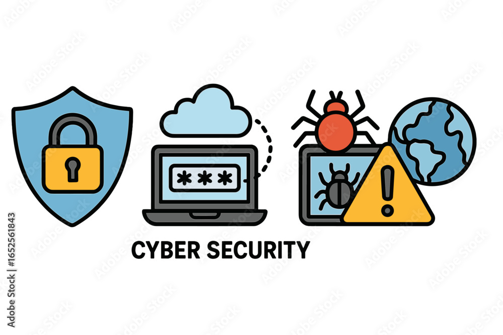 Poster cybersecurity concept. internet data protection and computer network security. digital technology sa