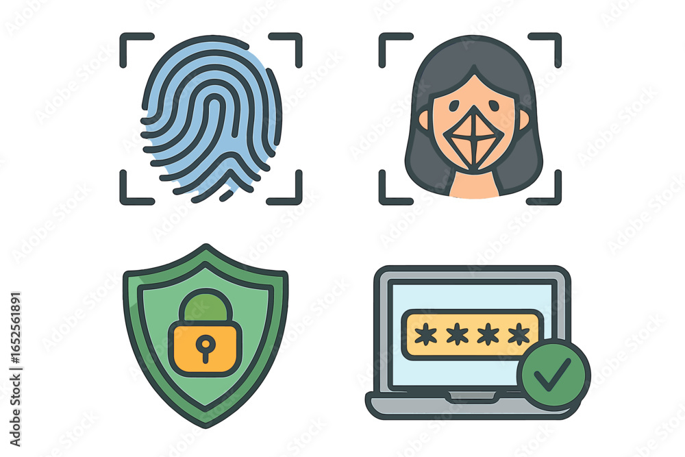 Poster security technology icons collection. cybersecurity and data protection concept. biometric identific