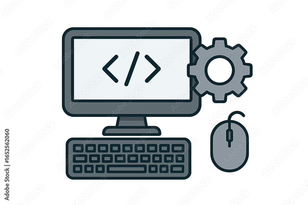 Poster coding and programming concept. computer with code on screen and gear icon for web development. soft