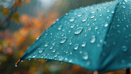 파란우산위투명한빗방울매크로사진