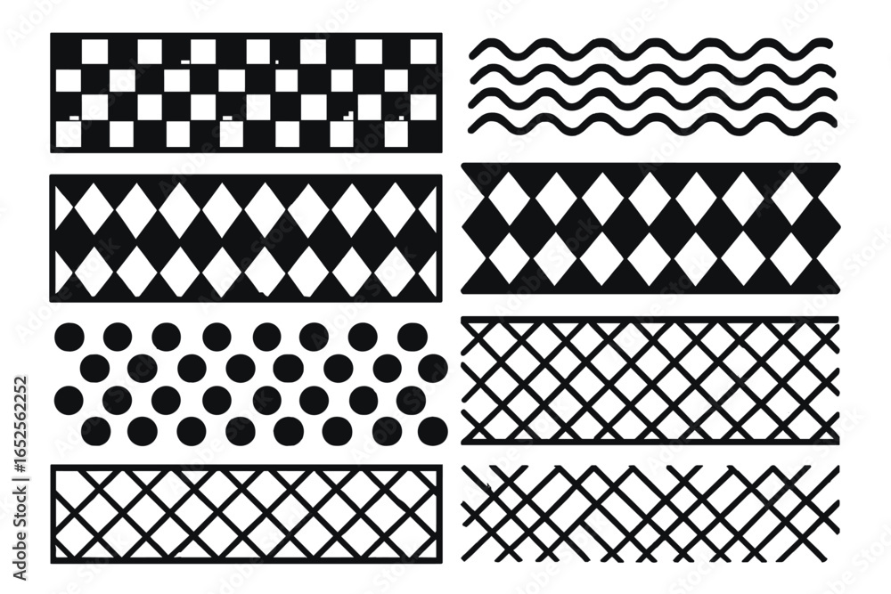 Poster set of black and white geometric patterns. collection of seamless borders, dividers. abstract minima
