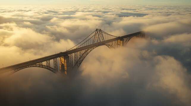 Majestic Fogscape Suspended Suspension Bridge Above Sea of Clouds Nature