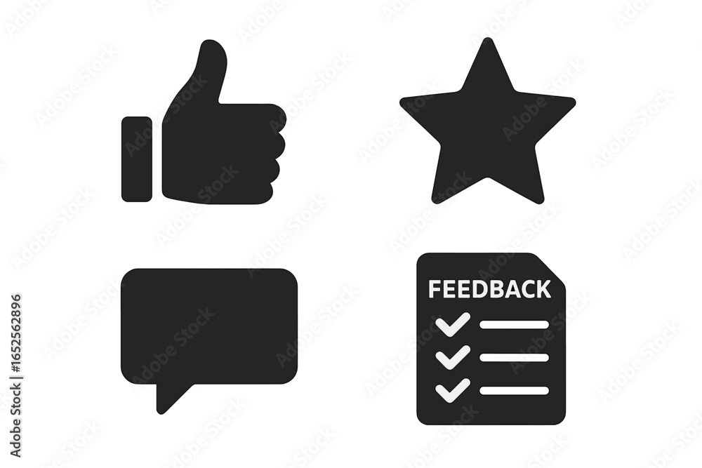 Poster feedback and review solid glyph icon set. customer satisfaction rating symbols. thumbs up for like, 