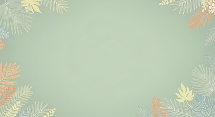 Elegant Pastel Green Botanical Frame with Tropical Leaves Illustration