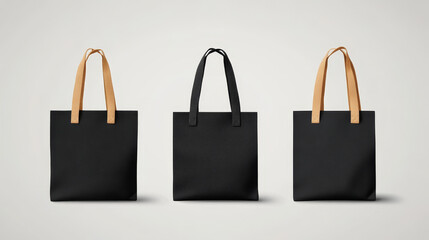 Black canvas totebag and hessian jute bag, realistic eco-friendly shopping bag mockup, cotton reusable bag illustration.