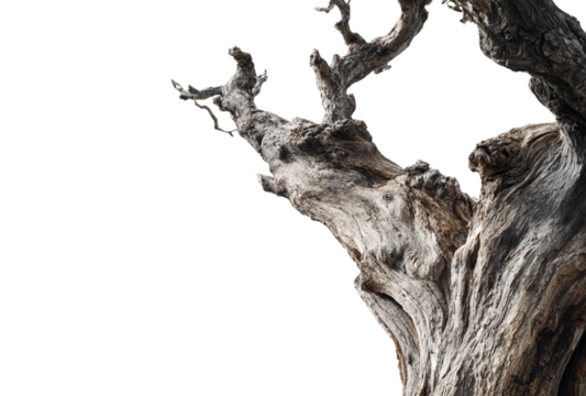 Gnarled old tree branch texture isolated on transparent background