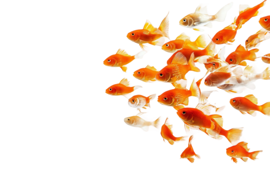 Cluster of clownfish swimming closely isolated on transparent background